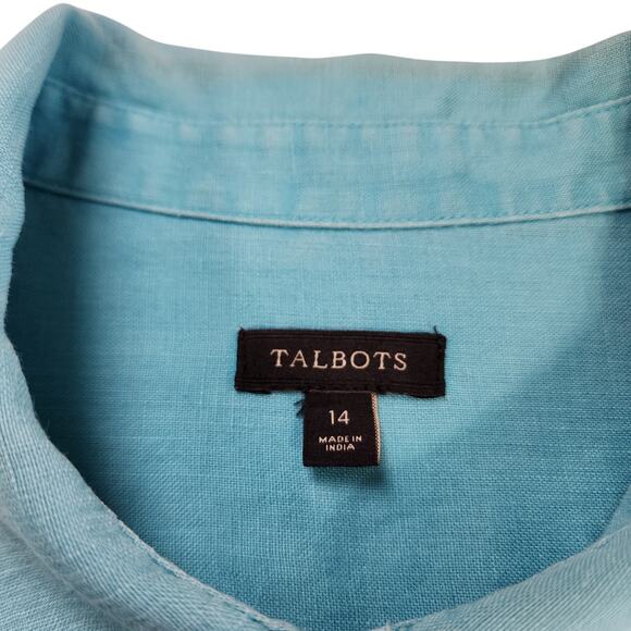 Talbots Womens Linen Button Down Shirt Size 14 Powder Blue Lightweight Lagenlook - Picture 7 of 10